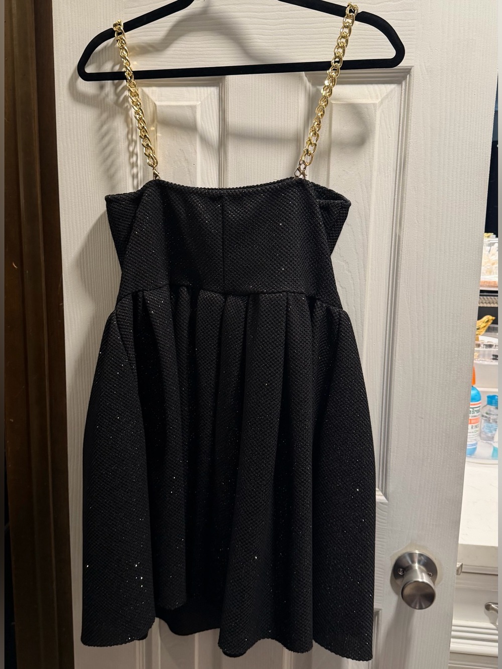 Black Mini Dress with Gold Chain Straps